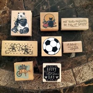 8 Rubber Stamps bear Bows soccer Valentines day Halloween floral angels